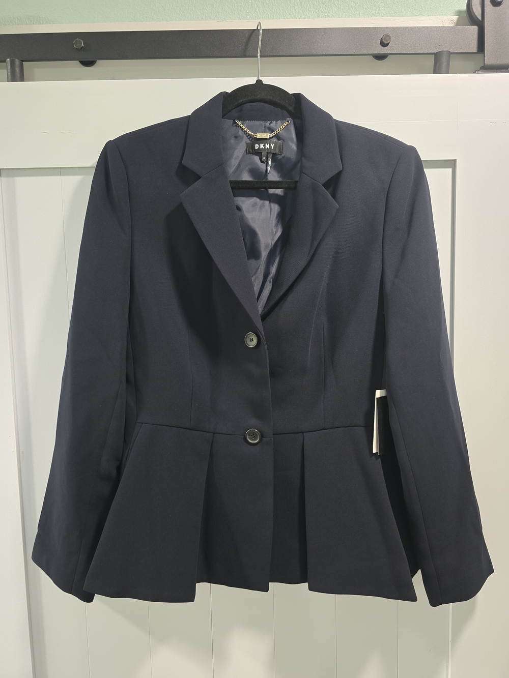 DKNY Navy Peplum Tailored Blazer